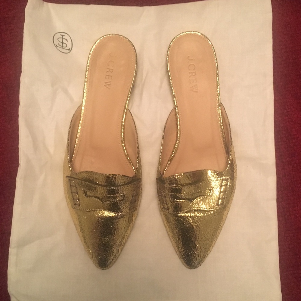 JCrew Gold Leather Flats Slides Size 6